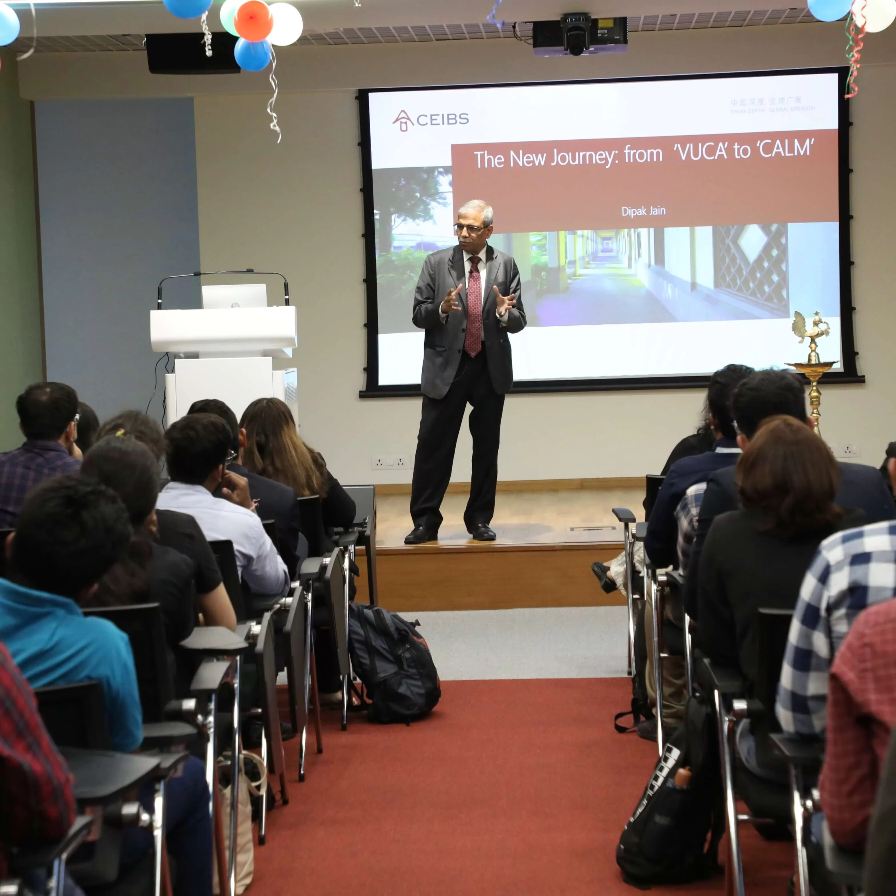 Dr. Dipak Jain addressing students