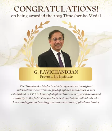 Jio Institute’s Provost, Dr Guruswami Ravichandran, Honoured with the ASME Timoshenko Medal 